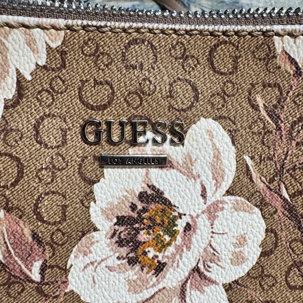 GUESS Factory Beckley Double-Zip Crossbody in Mocha Floral 3 compartment EUC